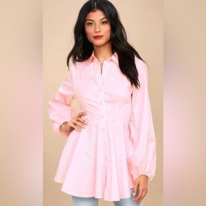 Free People All The Time Tunic Shirt Pale Pink Long Sleeve Top size S